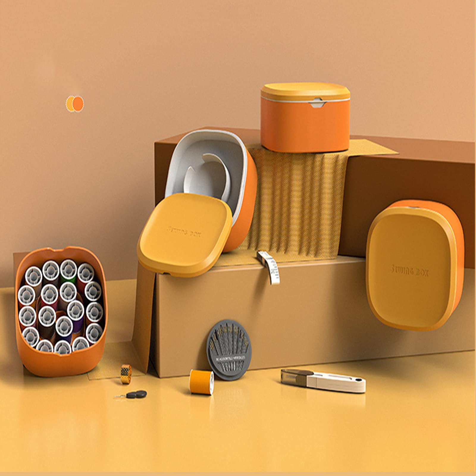 Caja de Costura, Kit de Costura, pequeño y liviano, Adecuado for Adultos, Estudiantes, Viajes, Traje de Costura for el hogar for Principiantes, Naranja, Naranja, 11.3x6.3
