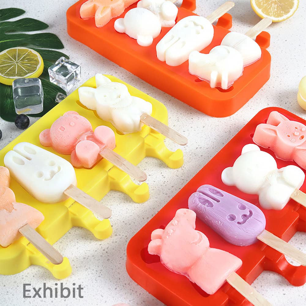 FAXIOAWA Moldes para paletas de Hielo Moldes para paletas de Silicona 4 cavidades Molde para Helado casero Reutilizable Silicona Suave, Molde para Pasteles para paletas de Hielo DIY,Rojo