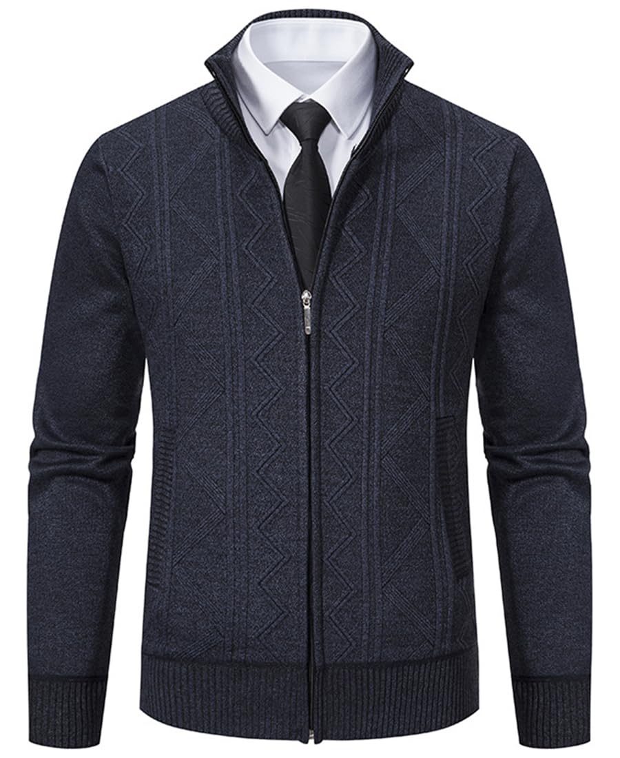 PADOLA Gilet Homme Zippé Veste en Maille Cardigan Homme Veste Homme mi Saison Col Droit Pull Hiver Blouson Homme avec Polaire Chaud Sweat Coupe Vent avec Poche