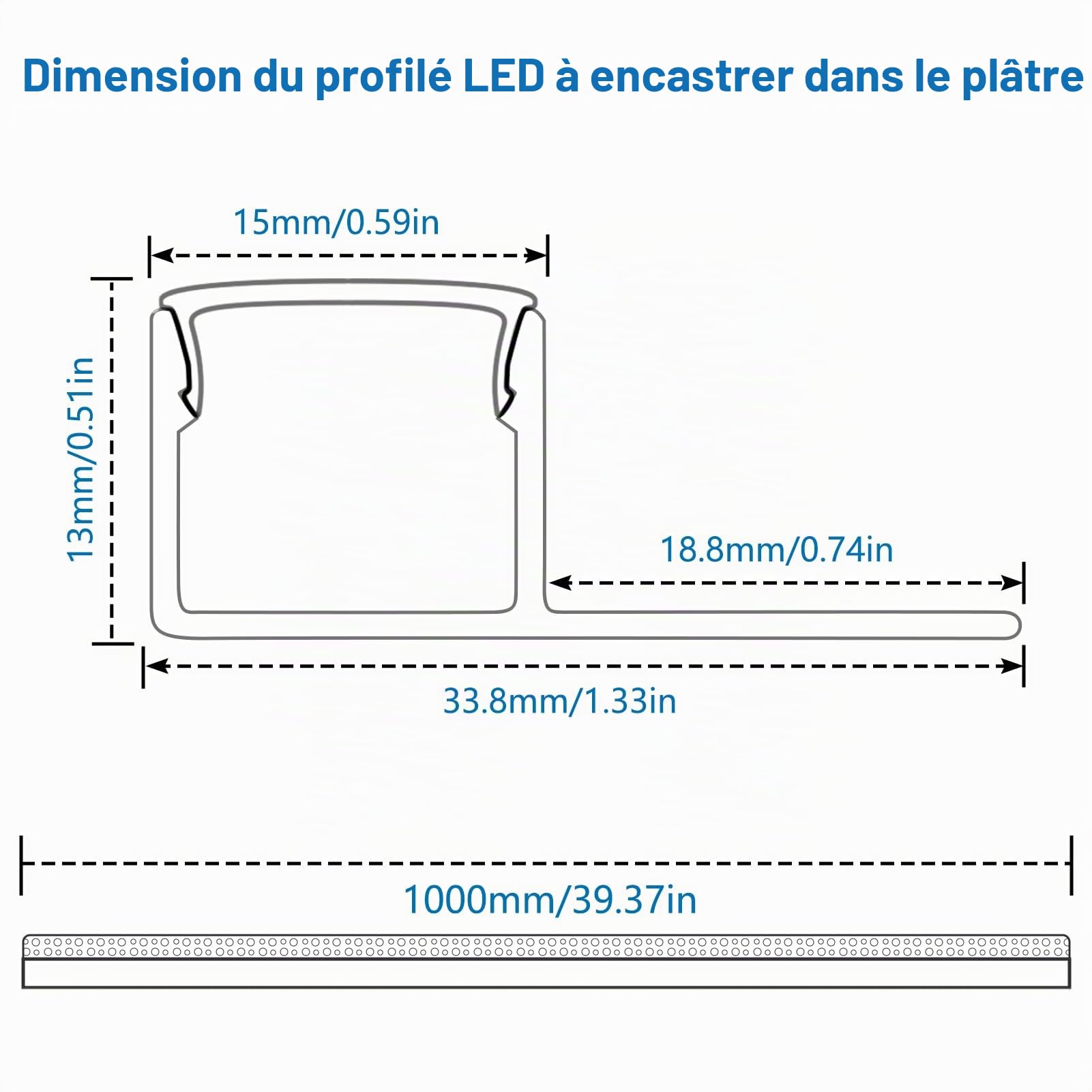 Profil en aluminium à encastrer LED inShareplus, 1 m 6-Pack de canaux LED en aluminium avec diffuseur laiteux, diffuseur LED à canal unique encastré sans bordure pour sous-placard, mur, plafond et