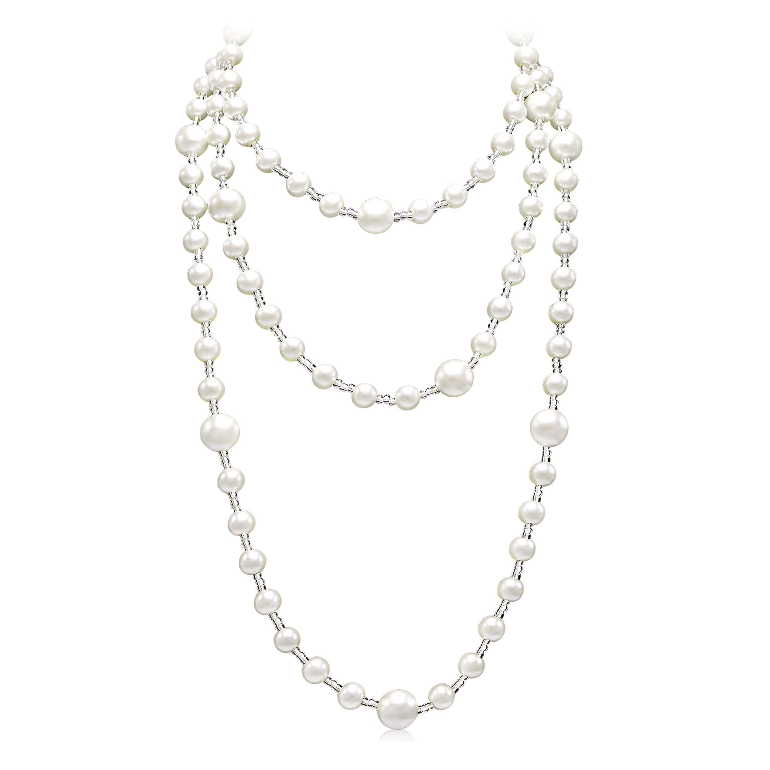 AisanstyLong Pearl Necklaces for Women Cream White Faux Pearl Strand Layered Necklace Costume Jewelry