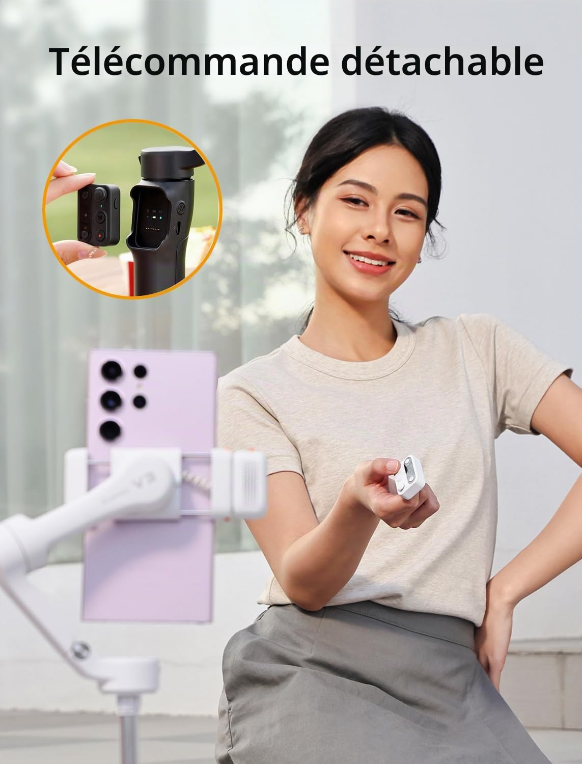 hohem iSteady V3 Gimbal-Stabilisator für Smartphone, AI-Tracker, magnetisches Fülllicht, abnehmbare Fernbedienung, integrierte Stativ-Verlängerungsstange, verbesserter