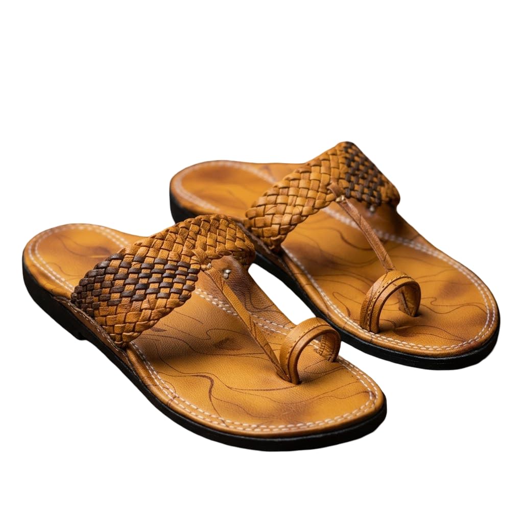 agadi Men’s Kolhapuri Style Sandals | Handcrafted Woven Strap Toe Ring Chappals | Comfortable Ethnic & Casual Slip-On Footwear for Men-picture-42