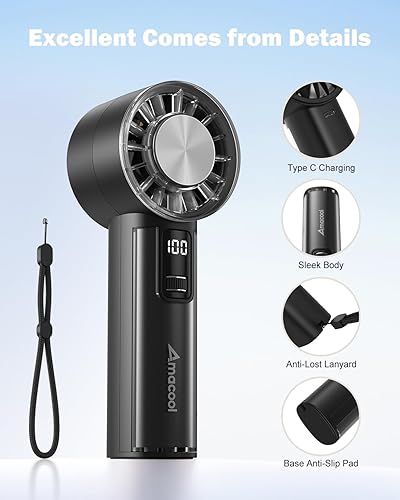 Miniatura 7 de AMACOOL Ventilador de mano con enfriador de hielo, mini ventilador portátil recargable, refrigeración de 18 horas, velocidad ajustable de 0 a 100,