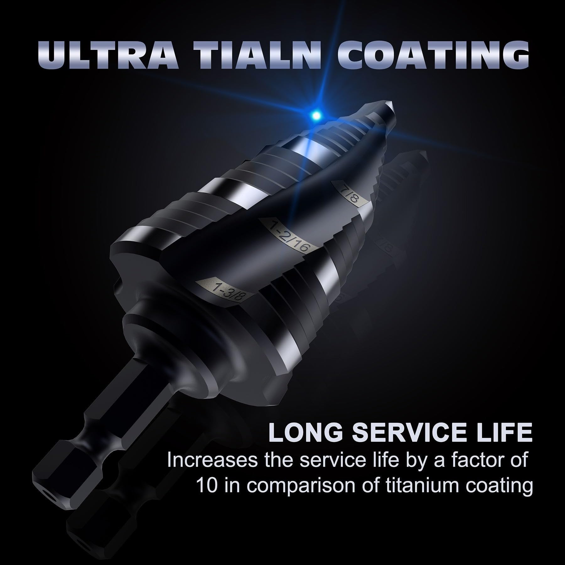 Punta A Scalare Punta Da Trapano A Gradini HSS Al Cobalto M35 | Punta a gradino Unibit con 4 scanalature a spirale da 1/8"-1/2" Gambo da 1/4" rivestito in Tiain resistente all'usura(OR03)