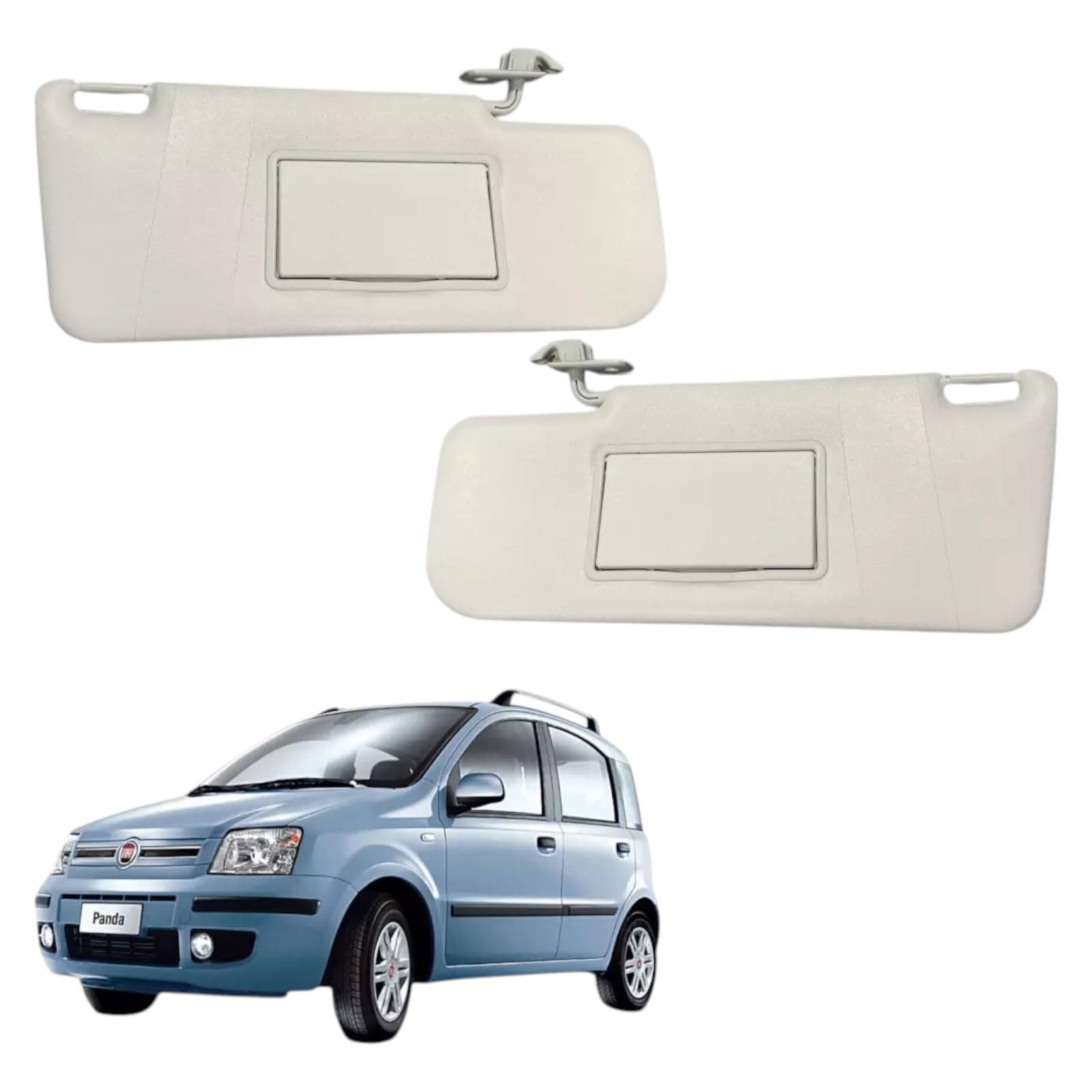 Coppia Alette Parasole Destra e Sinistra con Specchio e Tasca per PANDA 169 dal 2003 al 2012, Kit Completo DX + SX - Compatibile, Non Originale