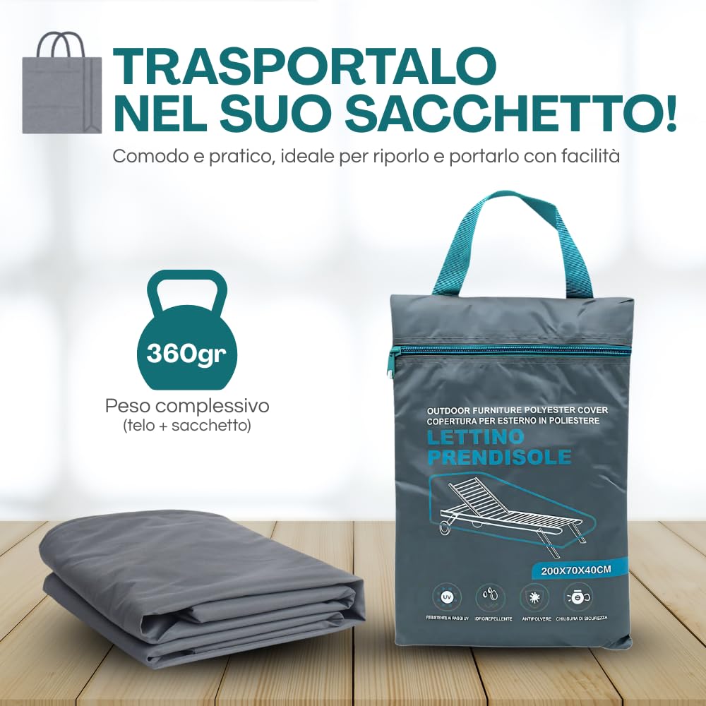 Paluplus 2 Coperture Protettive per Lettini Grigie, Misura 200x70x40 cm, Tessuto Impermeabile 210D, Telo con Sacca e Laccetto, Protezione da Polvere, Pioggia, Raggi UV -7996C-1