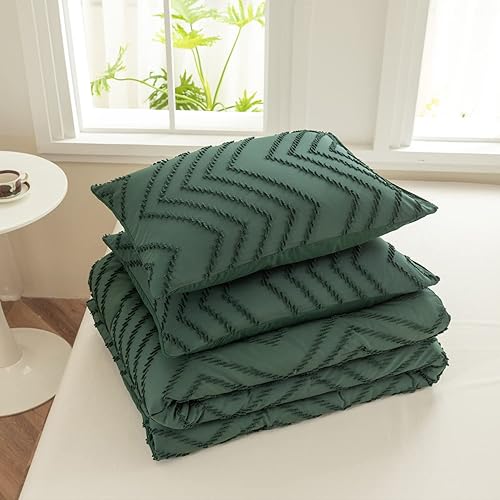 Miniatura 4 de SLEEPBELLA Juego de edredón Queen de color verde oscuro, mullido edredón navideño copetudo para cama de tamaño Queen, 3 piezas, color verde bosque