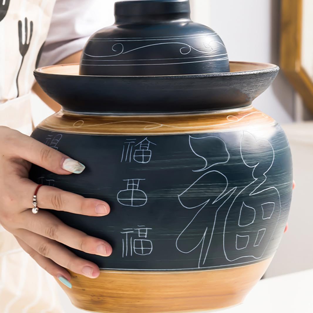 Kimchi Jar ceramiczny słoik na marynaty z pokrywkami, pojemnik na zakwas z pokrywką, pojemniki Kimchi, słoiki fermentacyjne ceramiczne garnki, zamknięte słoiki fermentacyjne z pokrywkami,