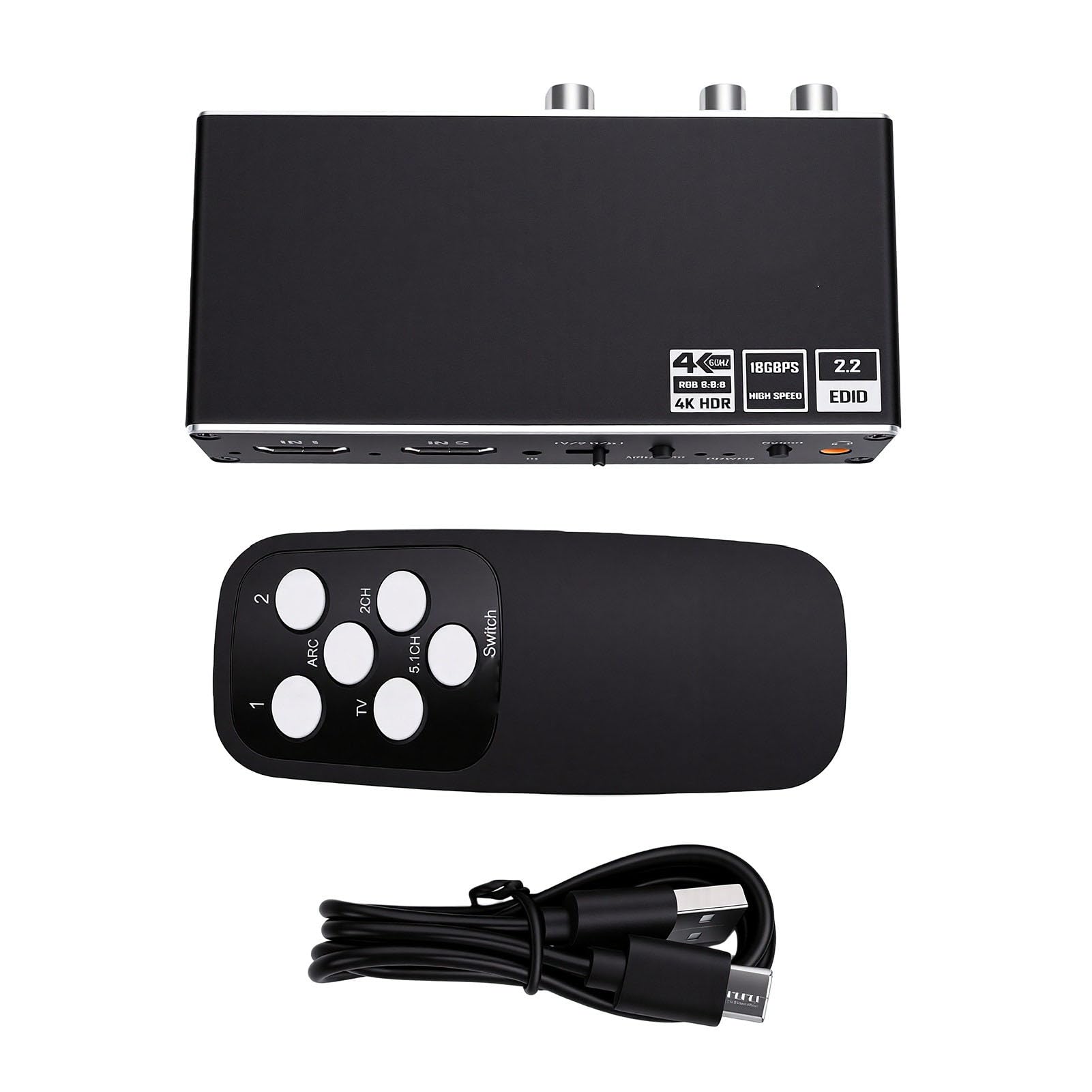 Tangxi Switcher HDMI 2.0 2 in 1 Uscita, Splitter HDMI ARC con Supporto Estrattore Audio 4K 60Hz, per HDTV, con Telecomando