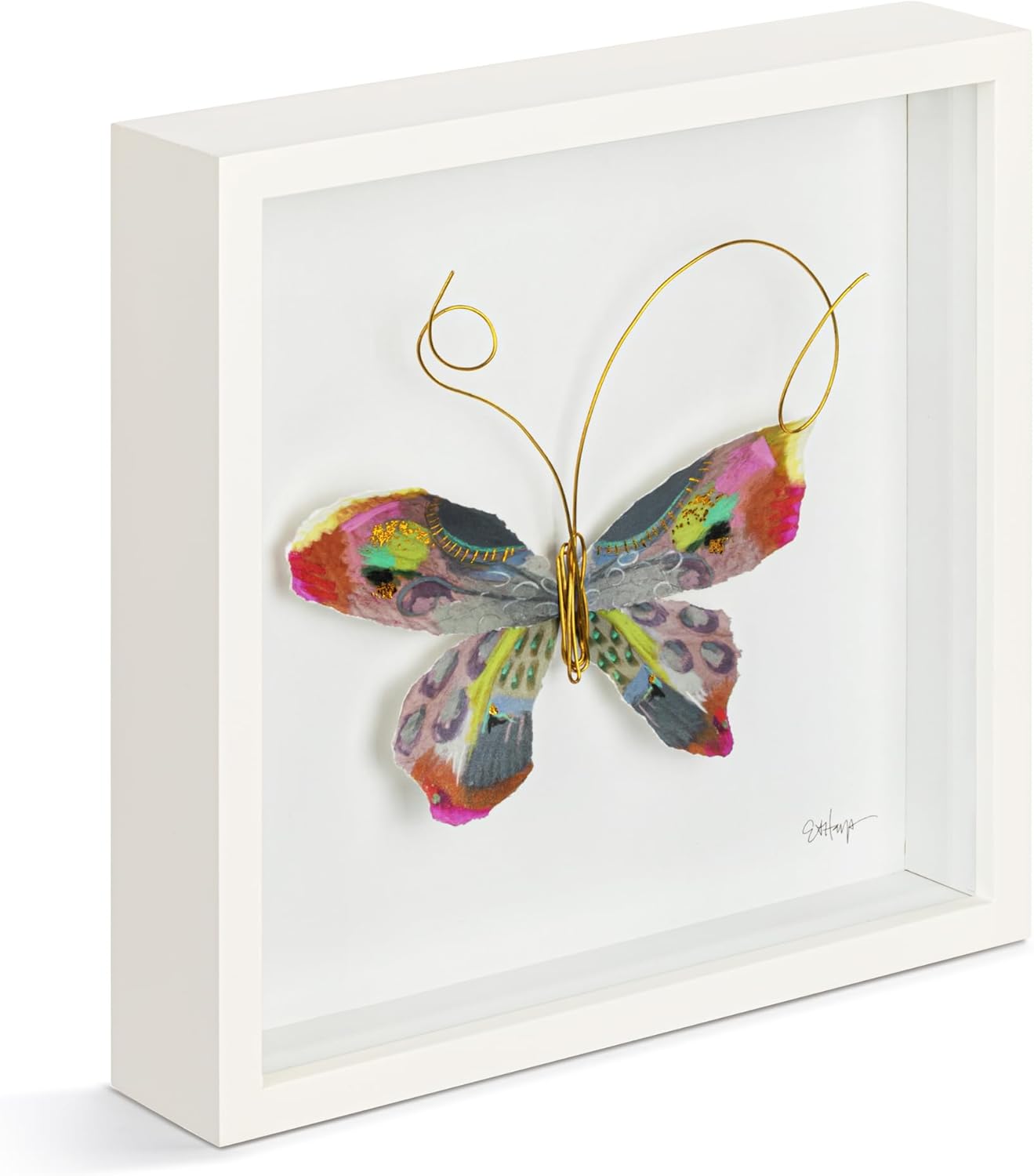 DEMDACO Wall or Tabletop Shadow Box, Everyday Home Décor, 10 Inch Wood and Glass, Multicolored Butterfly