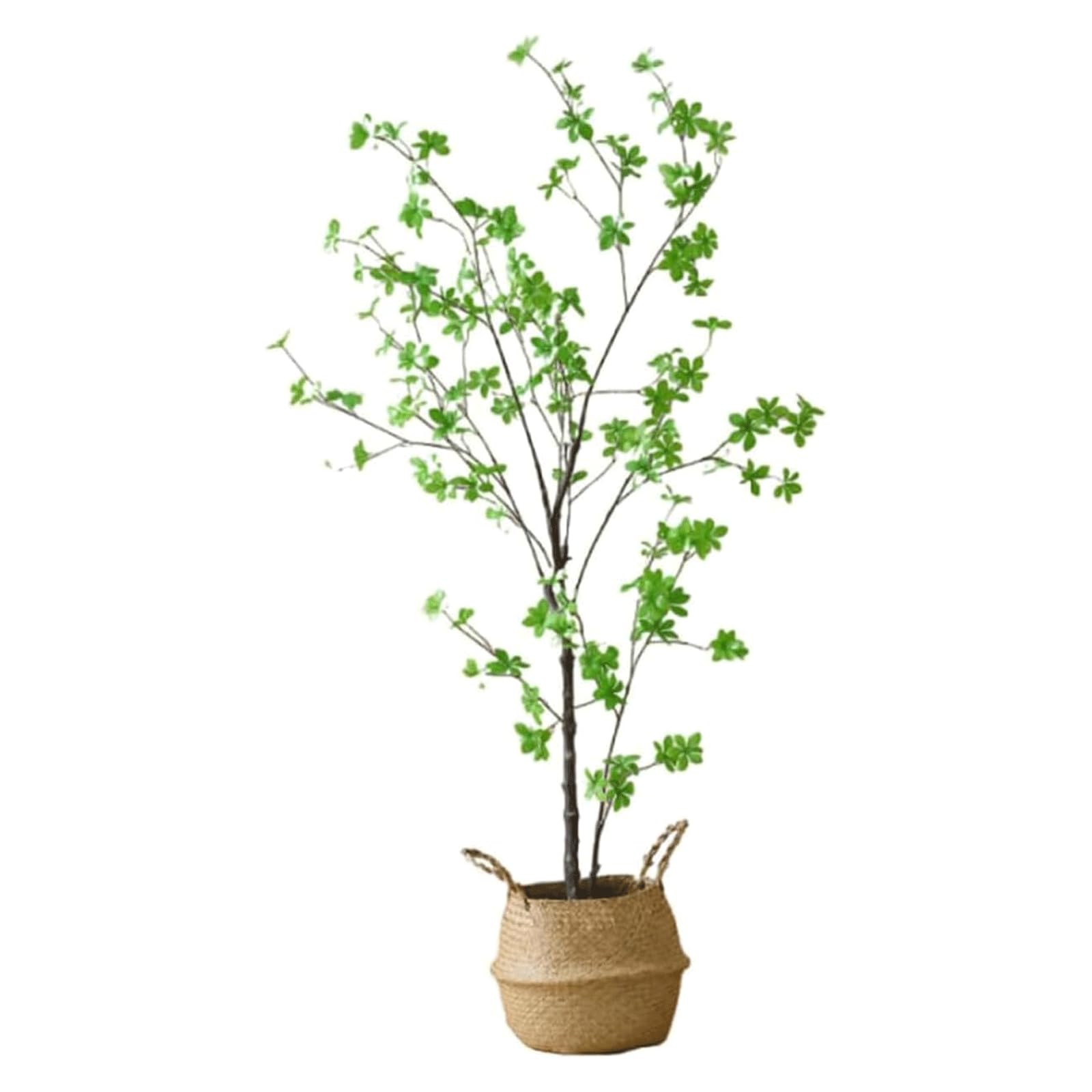 HCZKIUJY Realistic Artificial Trees 4.9ft Green Plum Fake Tree with Woven Seagrass Belly Basket Fake Plant Decorative Simulation Tree