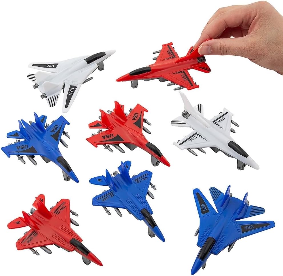 Fun Express - USA Fighter Jet Pullbacks for Fourth of July - Toys - Vehicles - Cars & Boats & Racers - Fourth of July - 12 Pieces