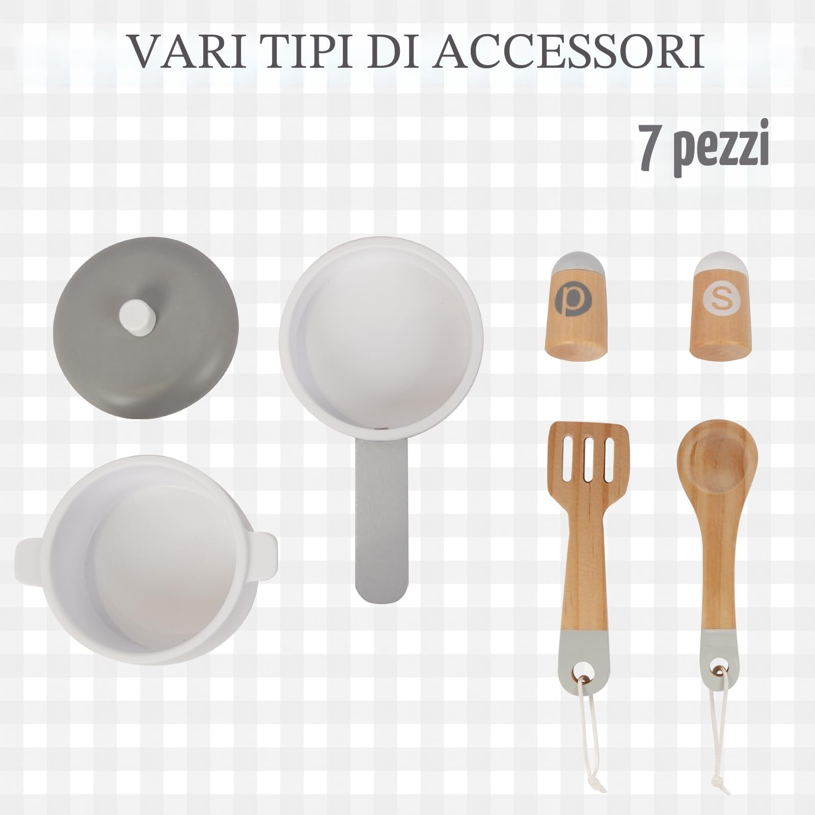 WOODENFUN Cucina giochi per bambini 3-8, in legno per bambini che giocano cucina Playset Chef Pretend Play Set per bambini piccoli, giocattoli da cucina regali per ragazzi ragazze (bianco)