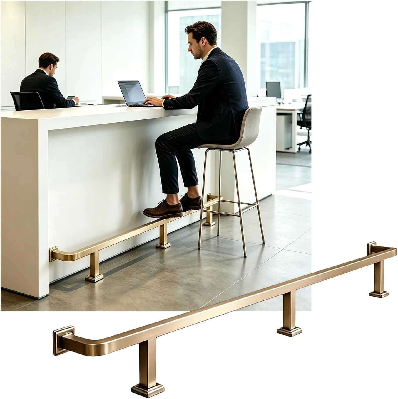 Hgouhk Champagne Gold Bar Foot Rail Kit Square Tube Bar Foot Rail，Brushed Rail Kit，For Kitchen Pub & Counter(,2.0M/6.56Ft)