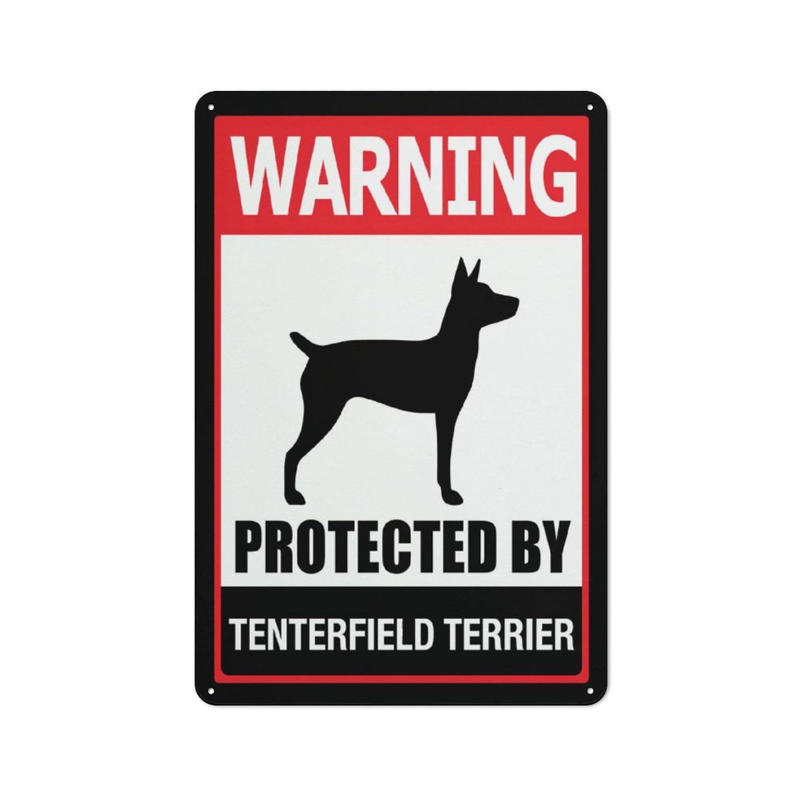 Warning Protected By Tenterfield Terrier Sign 12X8 Inches Metal Aluminum Signs, Weather Resistant, Weatherproof, Indoor Or Outdoor