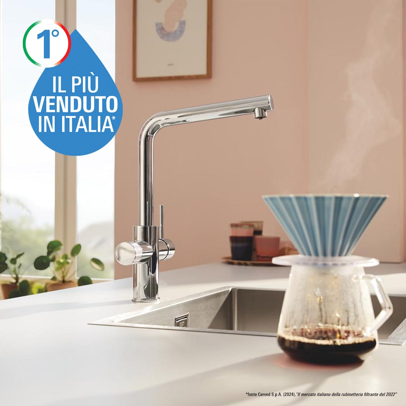GROHE Blue Pure Minta Rubinetto Filtro Acqua, Bocca L, Bocca Girevole, Canali Acqua Separati, Acqua Filtrata Naturale, Cromo, 30600000