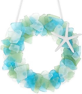 Sea Glass Wreath - Handmade 8.5 Inch Beach Wreath, Coastal Style Christm...