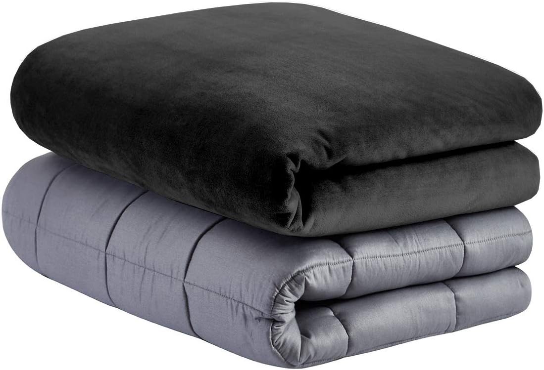 Cottington Lane Weighted Blanket for a Adult - 48" x 78"(15Lbs Or 6.8 Kg) - Calm, Sleep Better and Relax Naturally. Adult Full Size_Grey Blanket + Black Cover