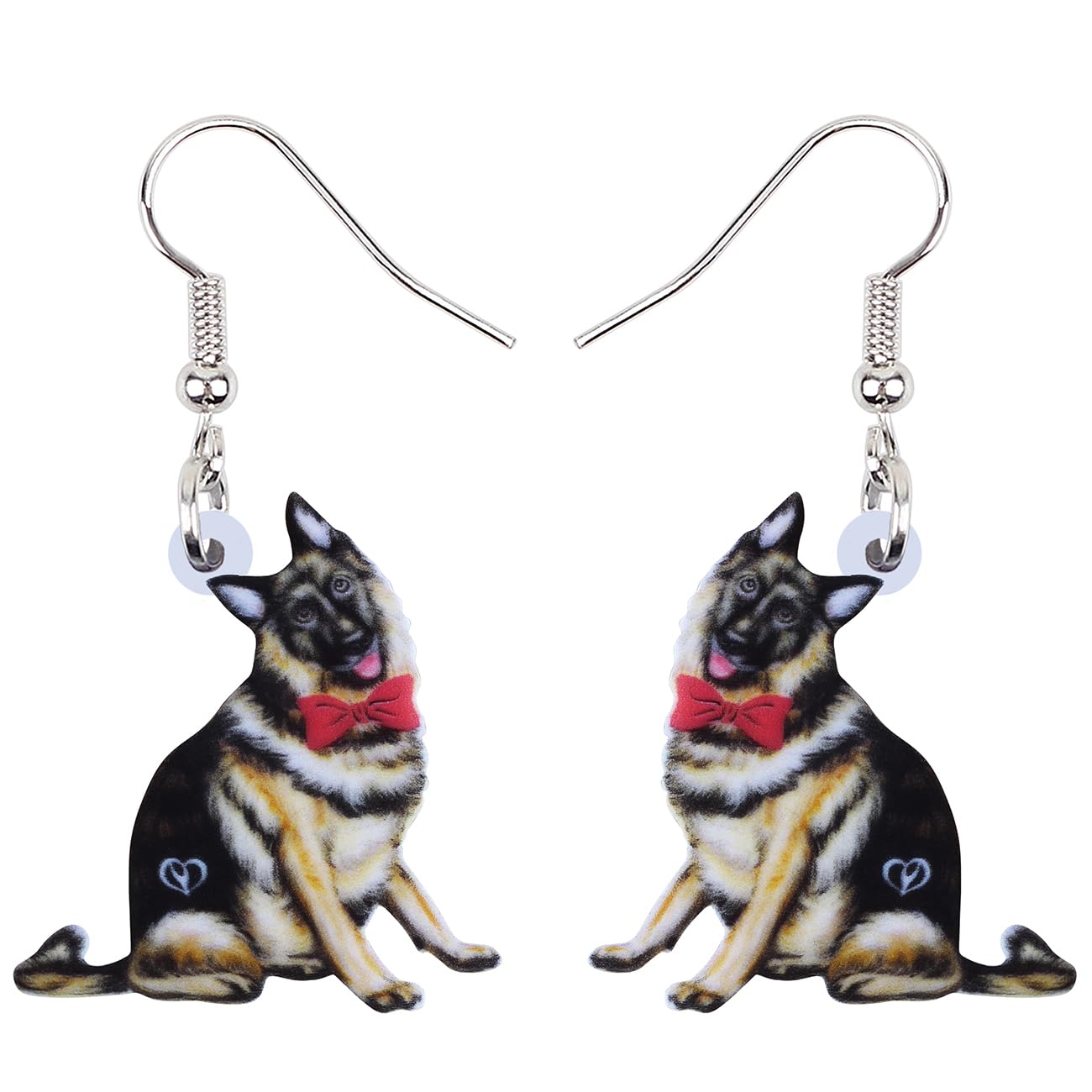 OUSIO Acrylic Cute Black German Shepherd Dog Earrings Fashion Cool Bow Tie Puppy Pets Animals Dangle Jewelry For Women Charm Doggy Gifts