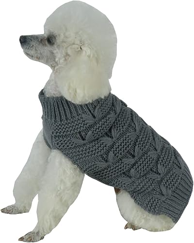 Miniatura 6 de Pet Life  Suéter de moda para mascotas con costuras de mariposa, suéter de punto trenzado pesado para perro con cuello de tortuga, ropa de invierno