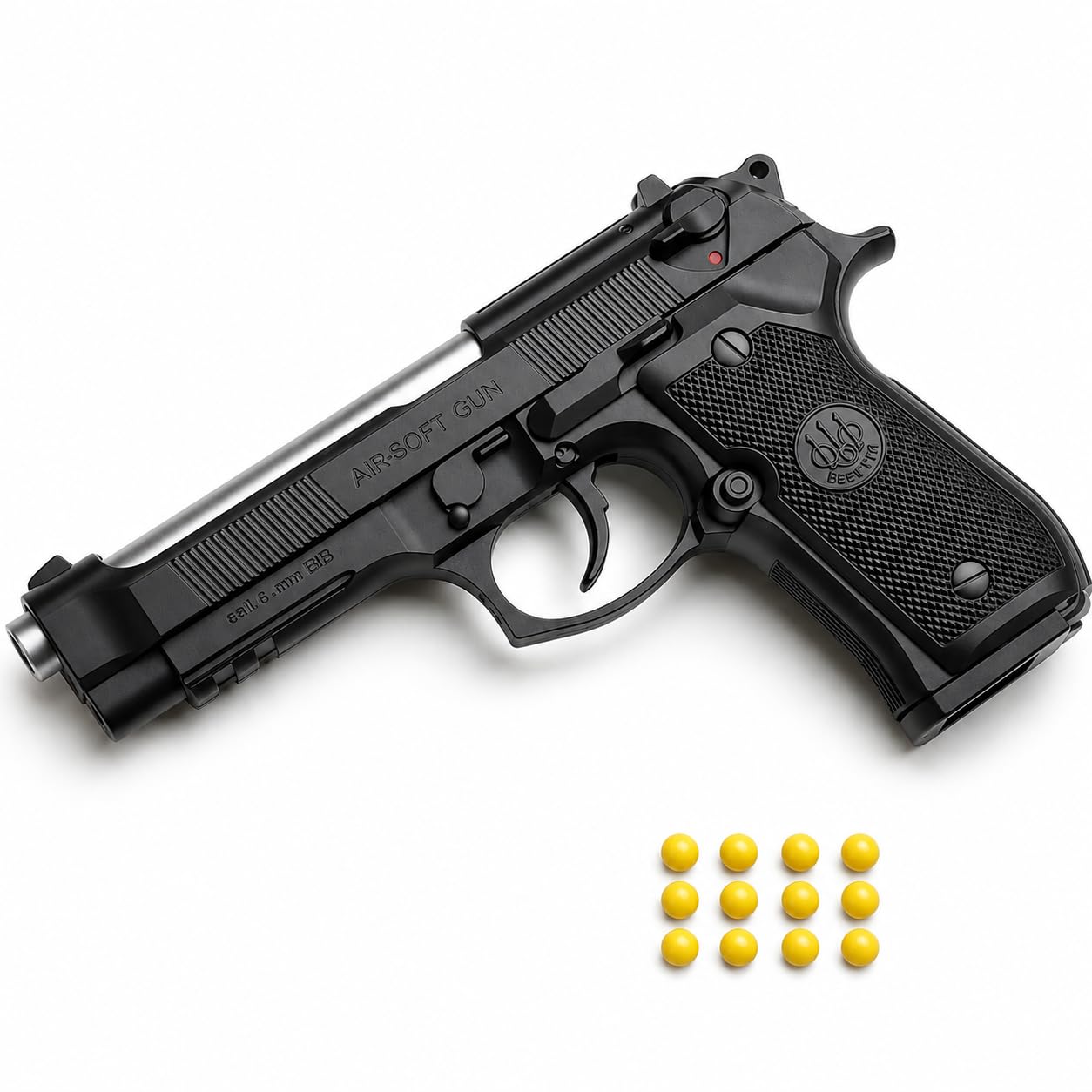 Pull-Back Action Toy Gun with 12 BB Bullets | Long Range Shooting Pistol for Kids & Adults | Removable Magazine | Strong Spring Power | Safe Plastic BB Pellets-image-7