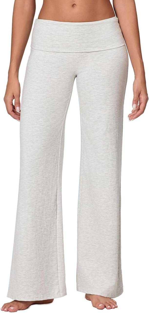 Suagox Fold Over Yoga Pants for Women Low Rise Flare Leg Sweatpants Y2k Bell Bottom Stretchy Loose Gym Lounge Leggings