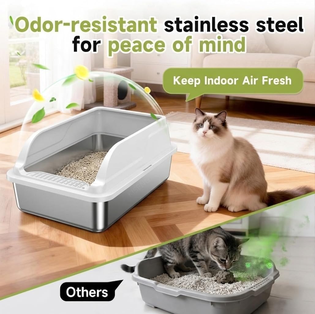 Stainless Steel Cat Litter Box, Large Odor-Free High-Sides image 3