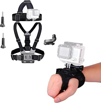 Head Strap Mount Chest Harness and Hand Strap Mount Compatible with AKASO EK7000 Brave 4 Brave 7 LE V50X Native/GoPro Hero 13 12 11 10 9 8 7 6 5/VEMONT/Dragon Touch/ODDV/HLS/Apexcam/REMALI