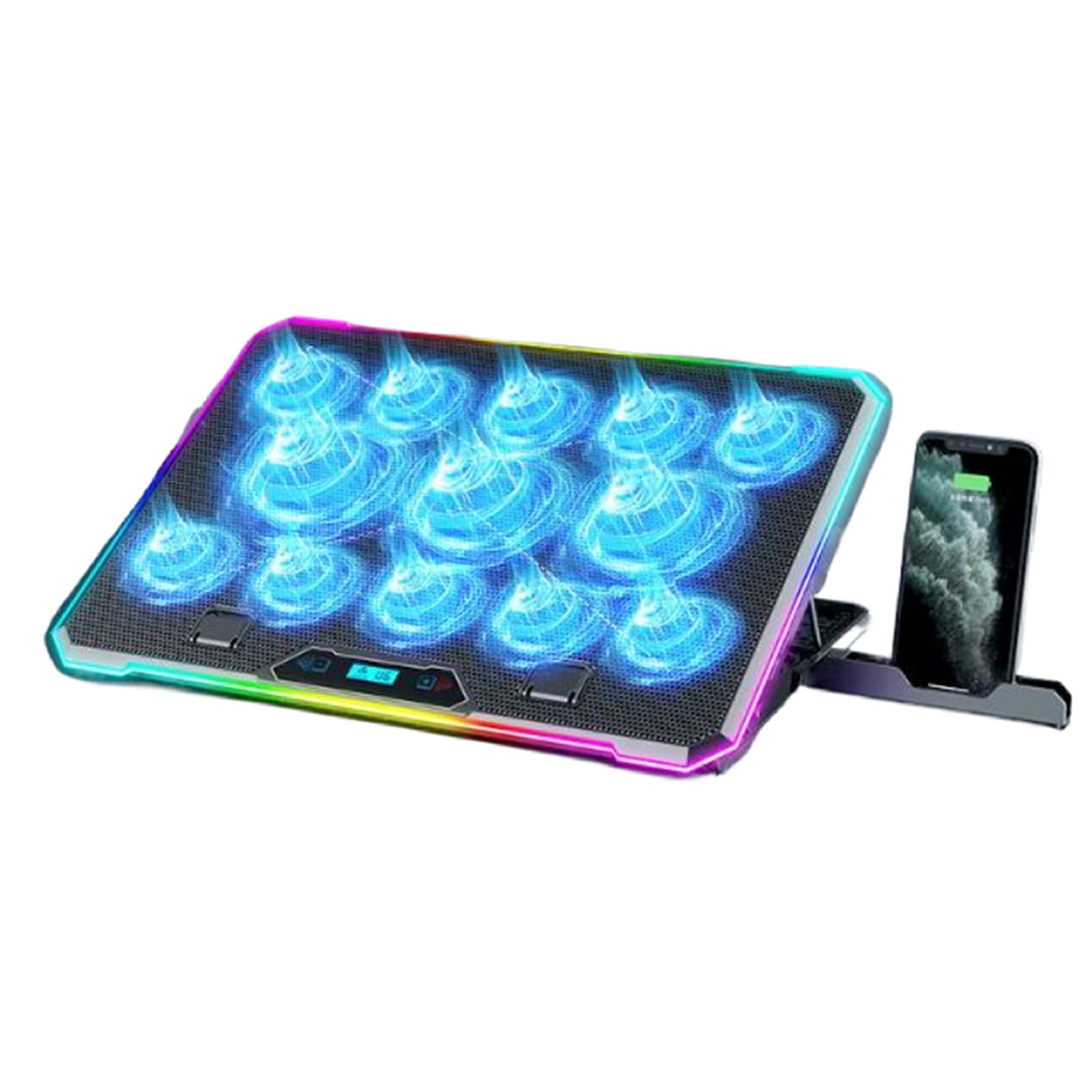 Base Raffreddamento per Notebook con 13 Ventole, Raffreddatori per Laptop Adatti per Laptop da 14-21 Pollici 8 Angoli, Raffreddatori per Laptop con Slot per Supporto per Telefono LED