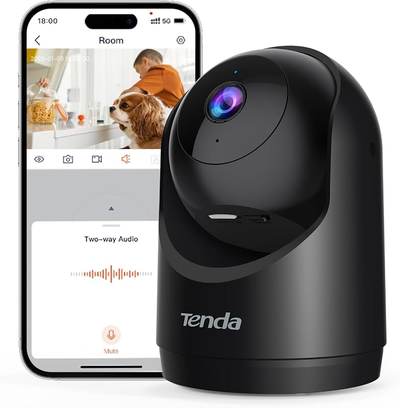 Cámara de seguridad interior 2K para monitor de bebé, cámara WiFi 6 para mascotas/perros para seguridad en el hogar, giro/inclinación de 360°, audio bidireccional, detección de movimiento, visión nocturna, almacenamiento en la nube y tarjeta SD, negro (CP3-V3.0)