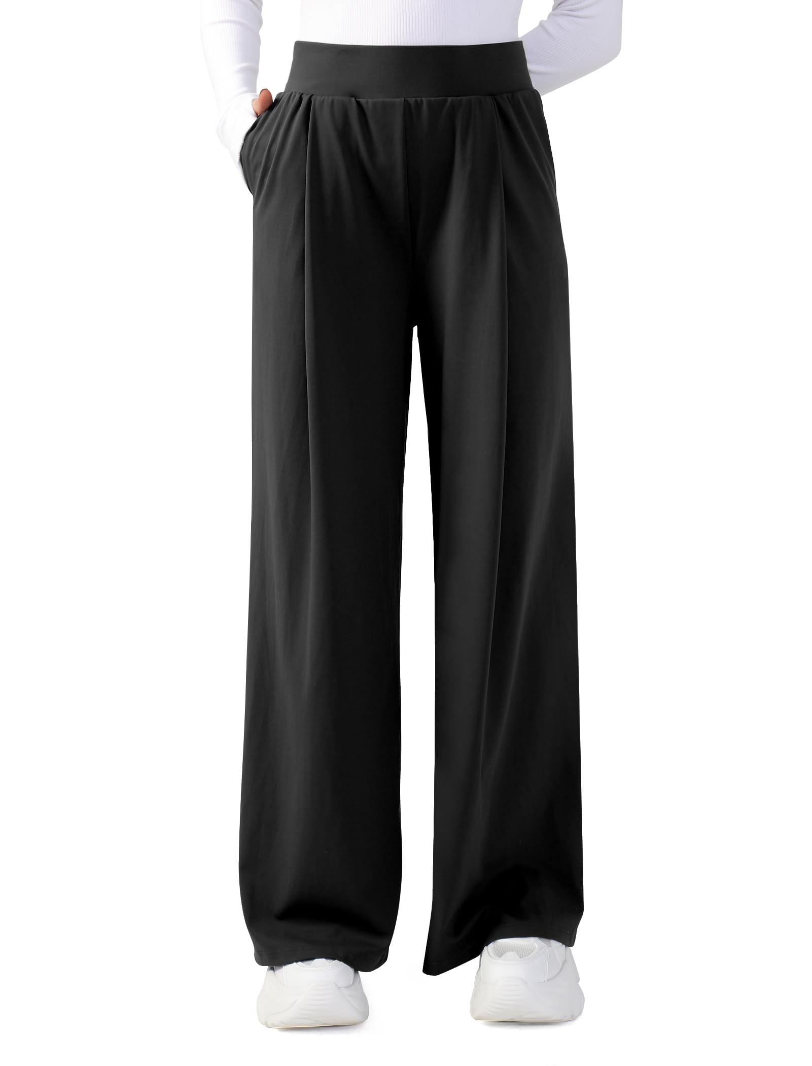 Womens Wide Leg Pants Buttery Soft High Waist Casual Pants for Women with Pockets Pull On