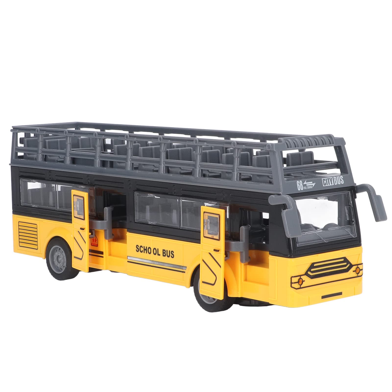 Autobús de Control Remoto, 4 Canales Electrónicos, Puertas de Apertura, Función de Aceleración, Autobús RC de Dos Pisos para Niños de 3 Años en Adelante (Autobús Escolar QH204 7)