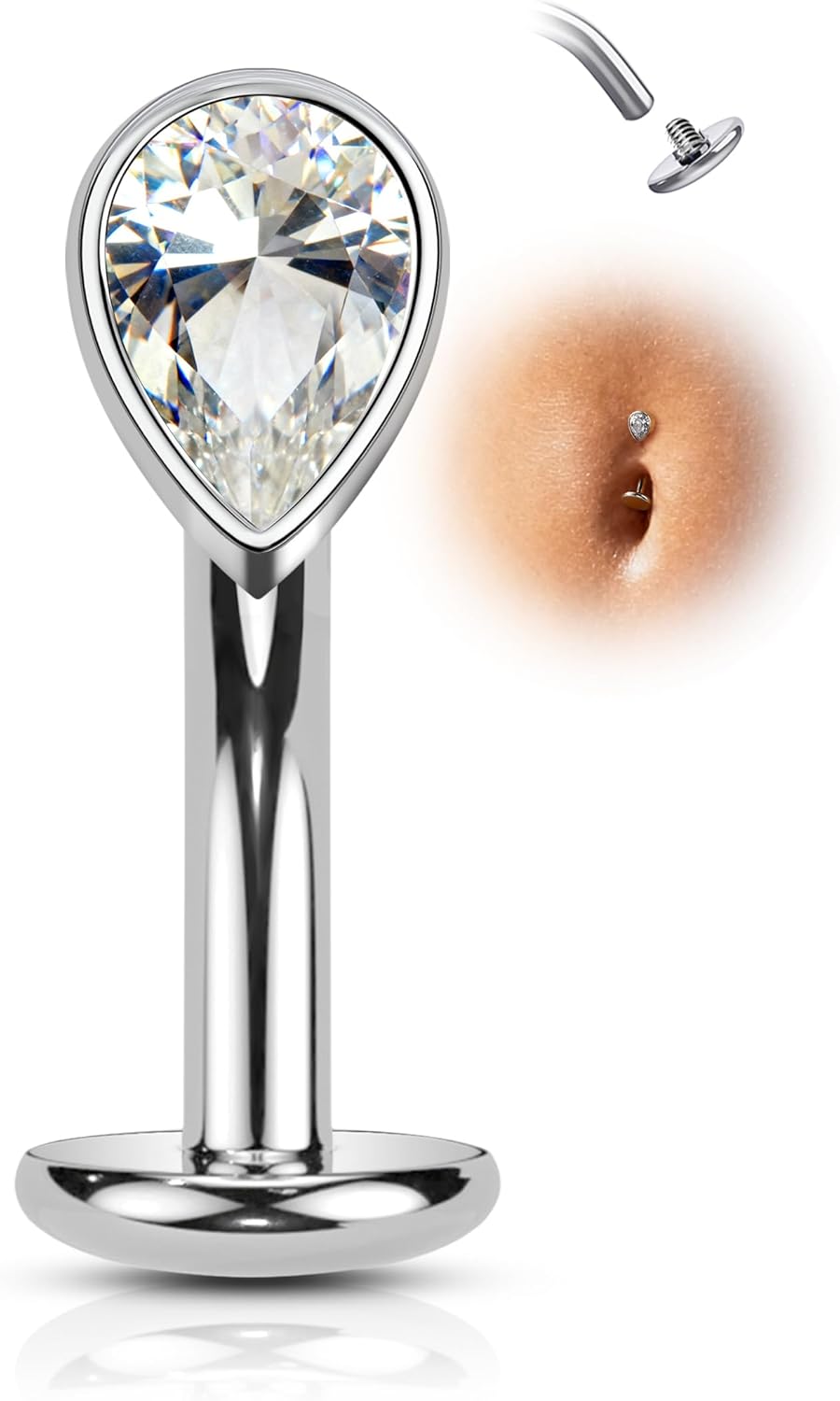 COCHARM Floating Belly Button Rings G23 Solid Titanium Belly Button Piercing 14G Internally Thread Navel Piercing Jewelry