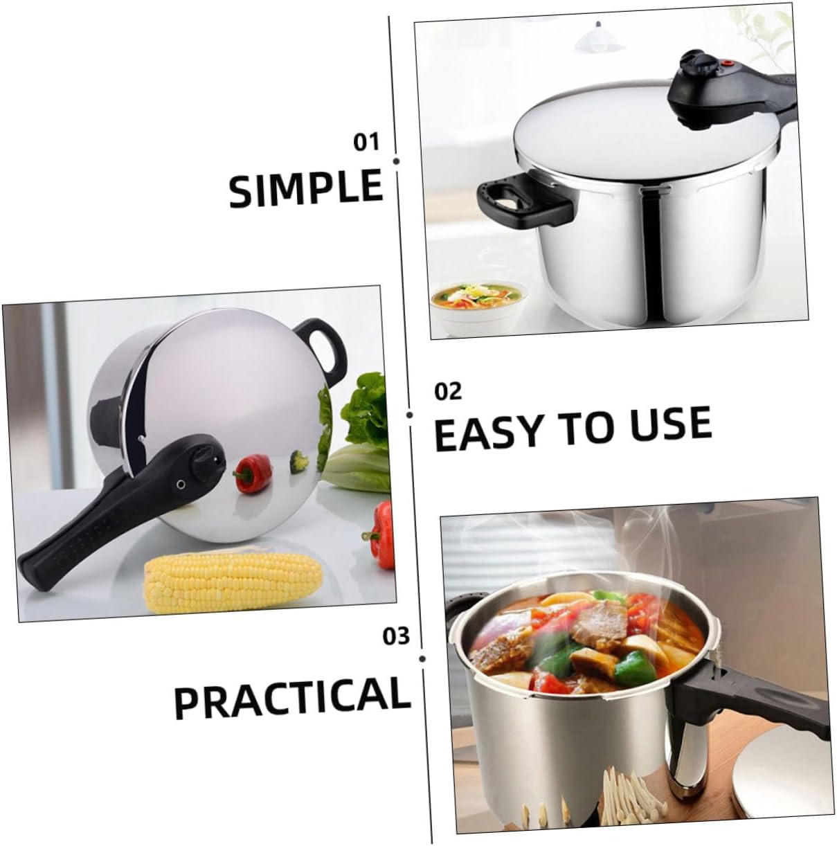 Stainless Steel Household Pressure Cooker with Overpressure Release Valve Compatible with Gas Stove and Induction Cooker Polished Surface for Easy Cleaning Multi-use Steaming