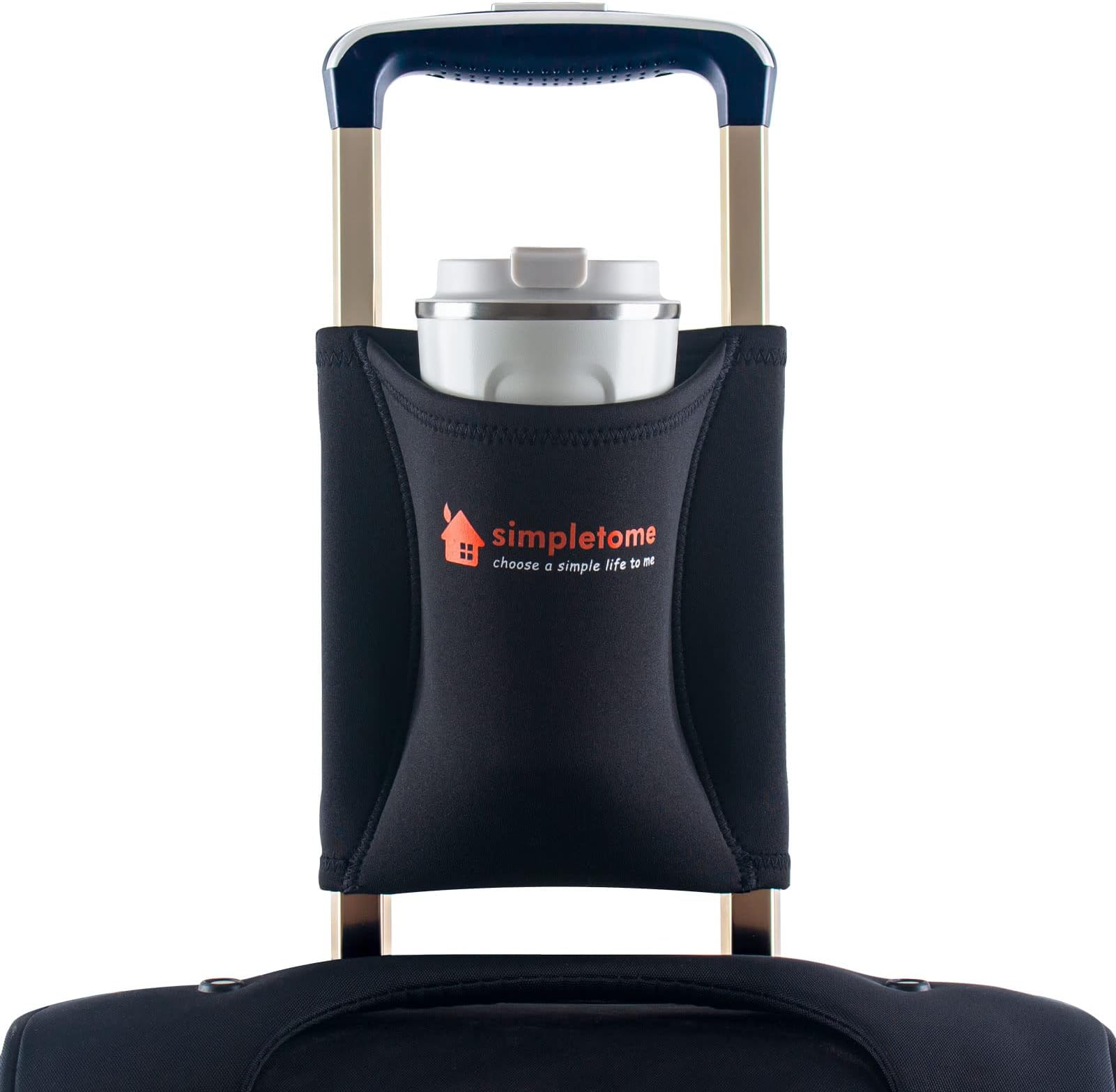 simpletome Luggage Cup Holder Hands-Free Travel Drink Caddy Bag Attachment Simple Style Elastic Materials Easy to Install and Remove(Black)