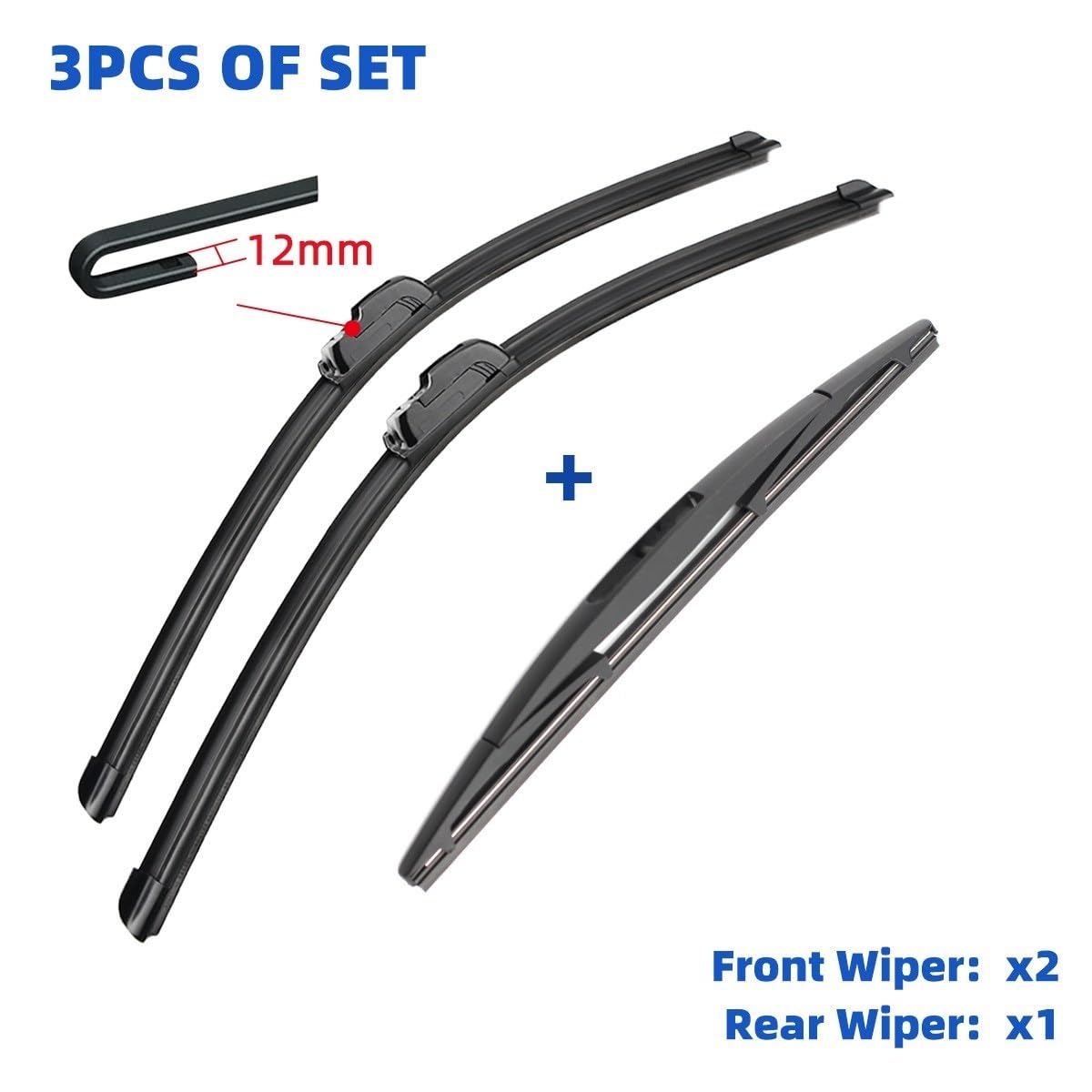 Juego de limpiaparabrisas Para Mitsubishi Grandis 2003-2011 28"+22"+12" 3 piezas escobillas limpiaparabrisas delanteras y traseras parabrisas limpiaparabrisas(9mm J Hooks)