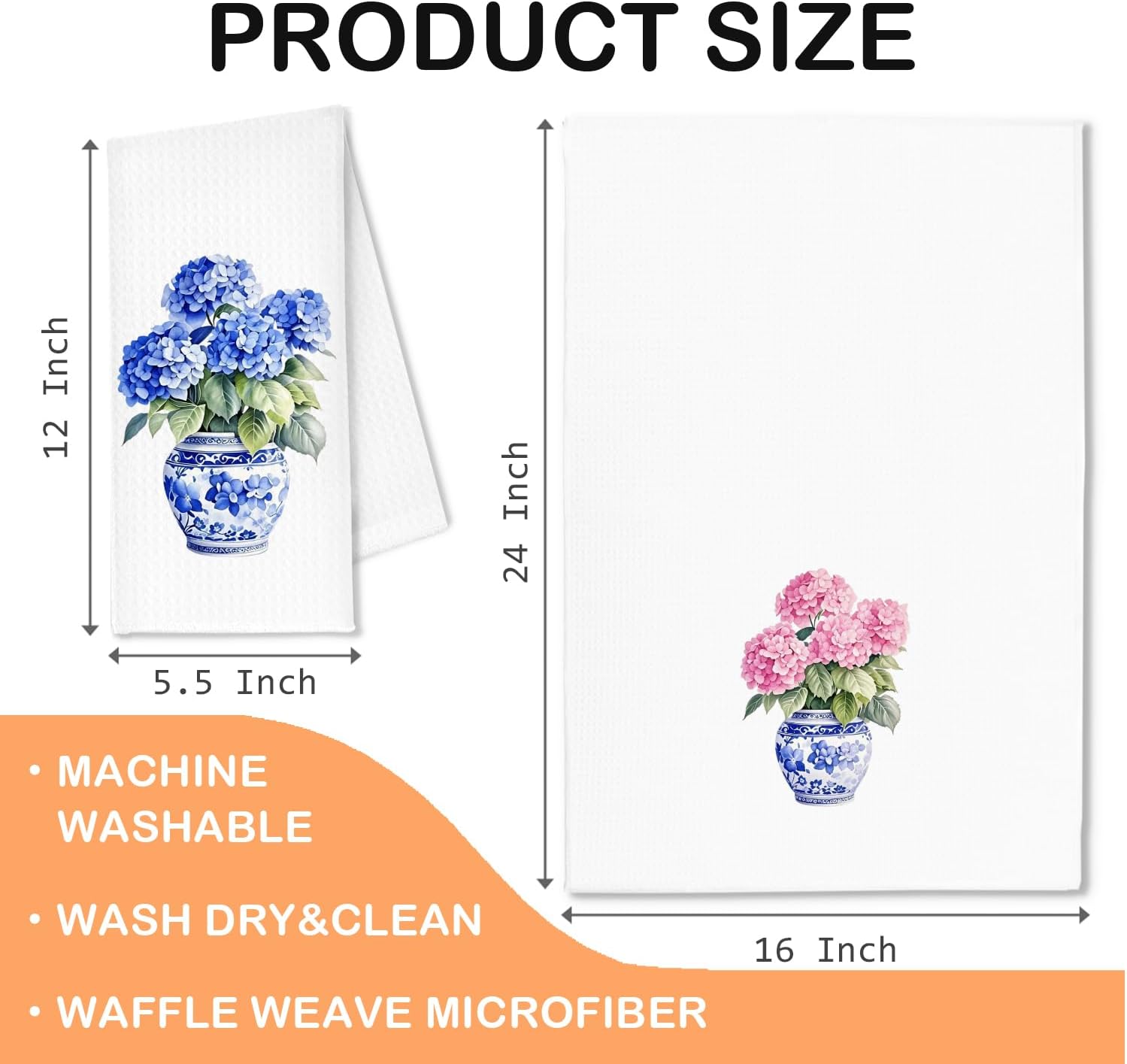 Chinoiserie Hydrangea Floral Kitchen Towels, Grand Millenial Decor, Pink and Blue Hydrangea Flower Decorative Dish Tea Hand Towels for Kitchen Bathroom, 16x24 Inch Set of 2 - Image 6
