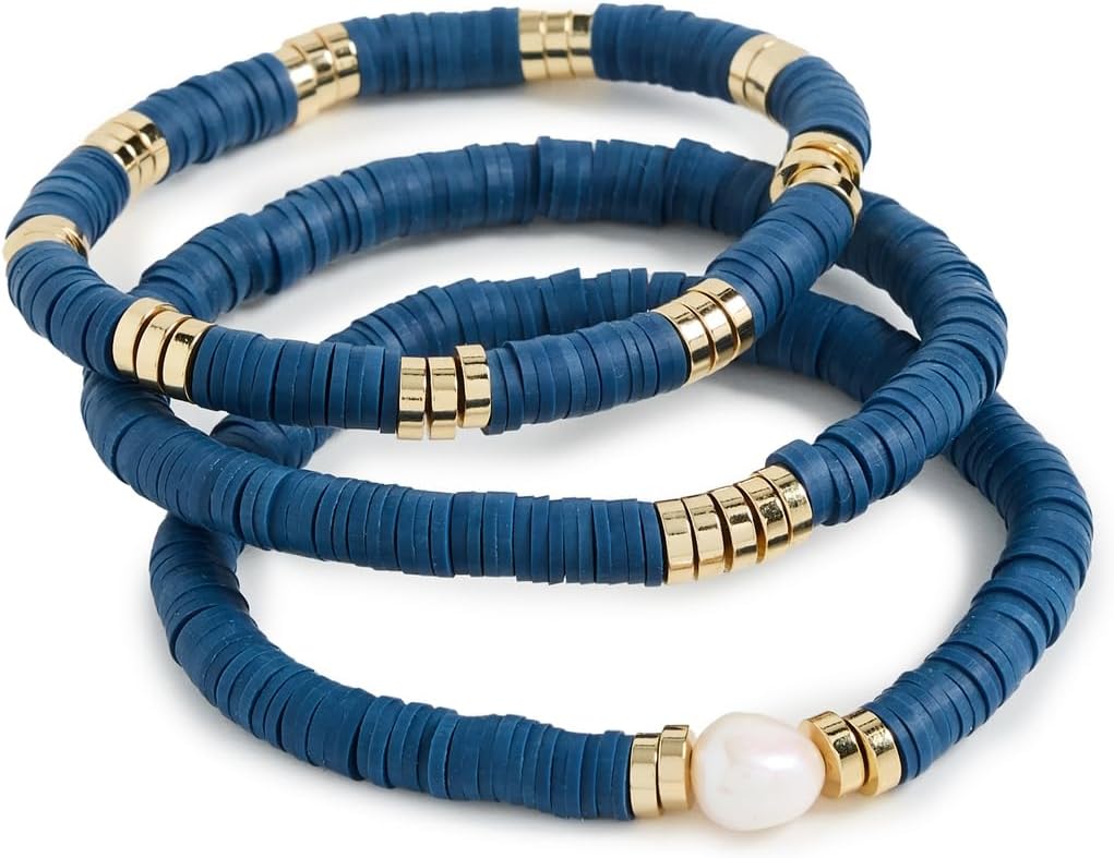 LUV AJ Women's The Seville Pearl Bracelet Set, Navy, Blue, One Size