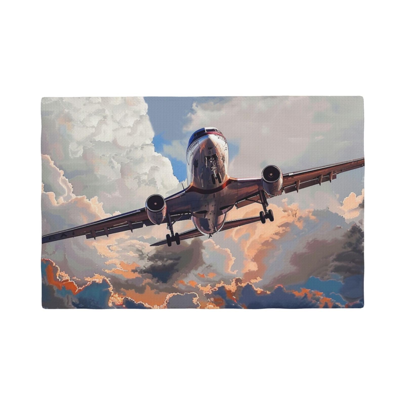 Airplane Art Print Placemats Set, Heat Resistant Washable Placemat 12x18in Table Mats for Party Kitchen Dining Table Decoration Indoor Outdoor, Four Pieces