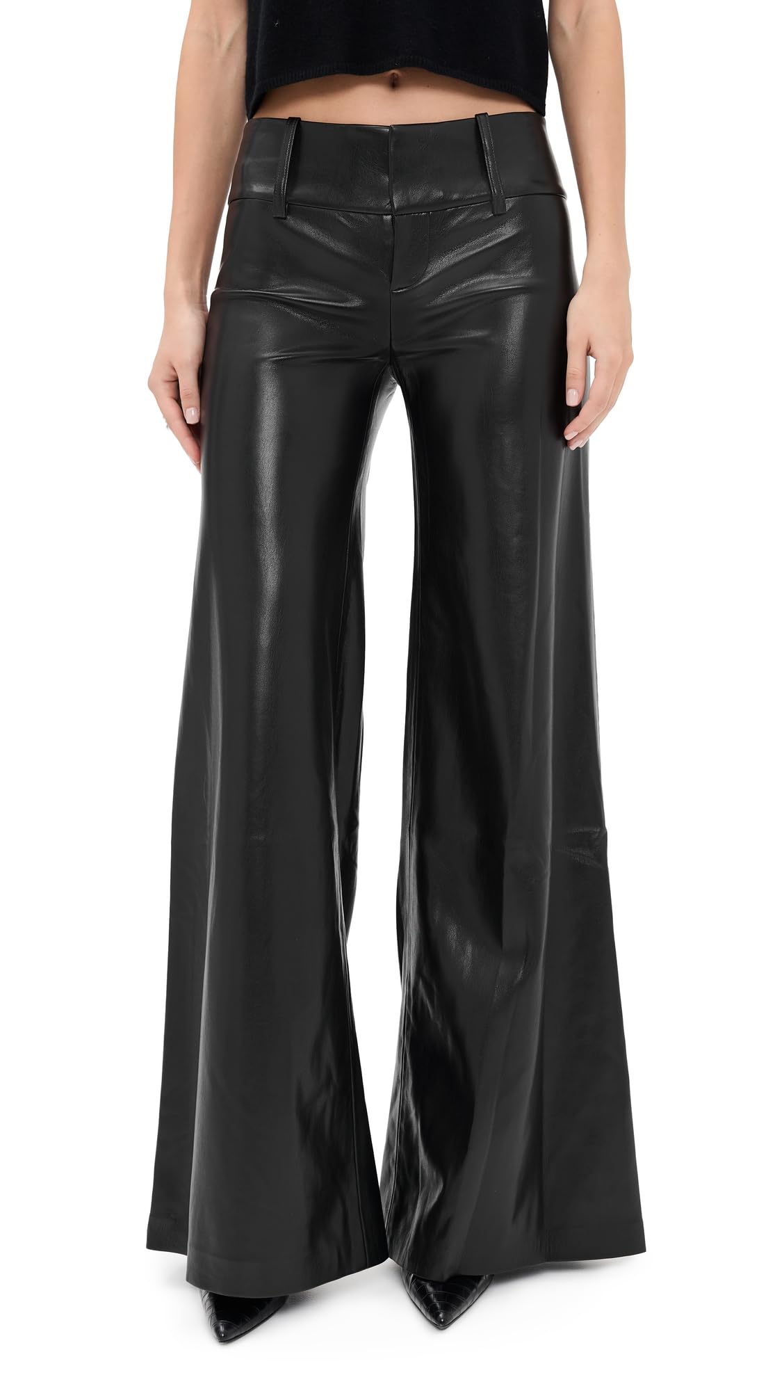 alice olivia Womens Olivia Vegan Leather Wide Leg Flare Pants