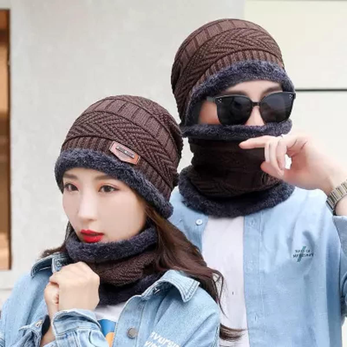 Brand Conquer Wool Beanie Cap & Muffler for Men & Women - Winter Woolen Cap with Neck Muffler - Soft Woolen Set (Brown, Free Size) 2