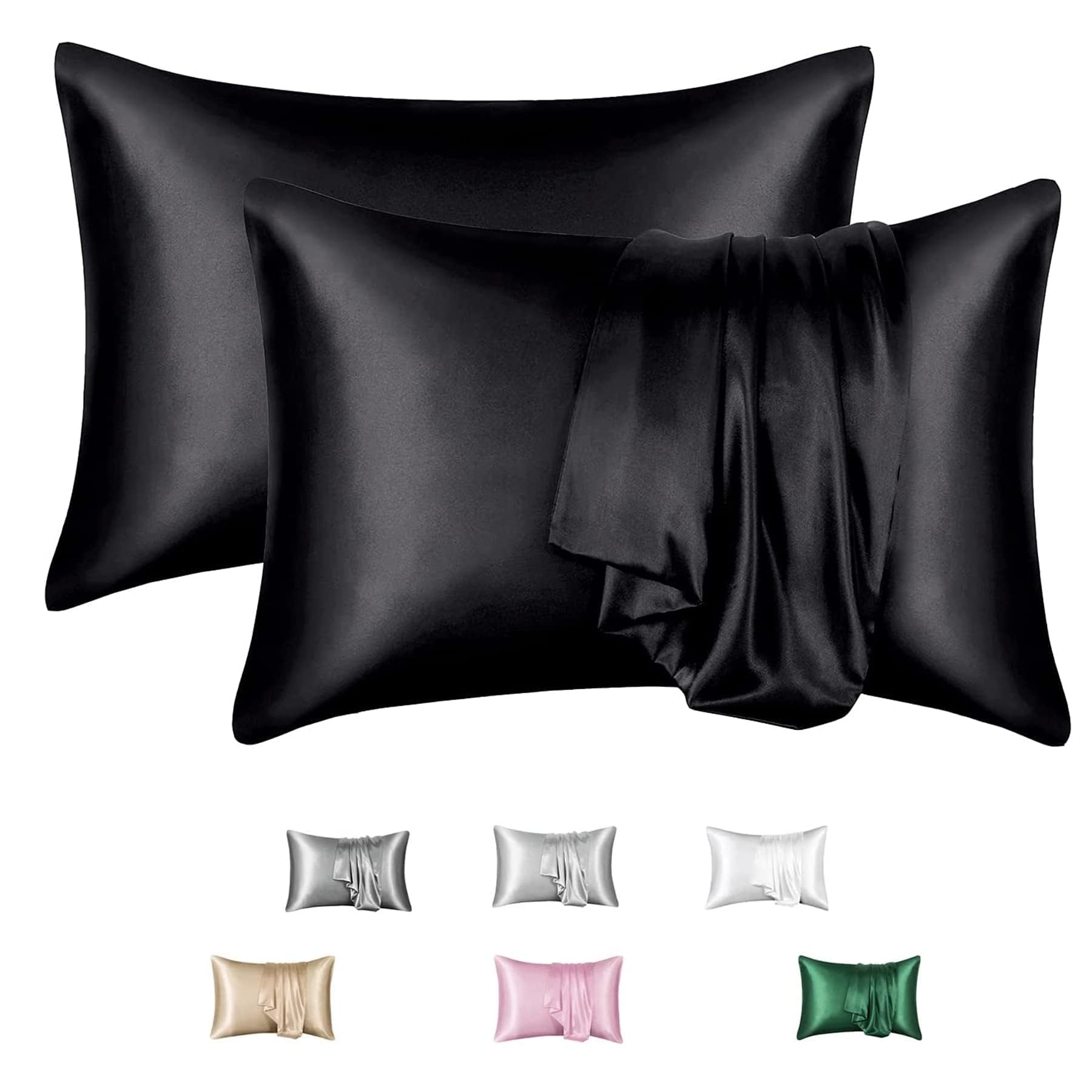 Silky Pillowcase 2 Pack, 51X91CM Silky Satin Pillowcase for Hair and Skin, 20x36 inches Pillow Cover, Satin Pillow Cases Set of 2 with Envelope Closure, Pillow Cases King Size - Black