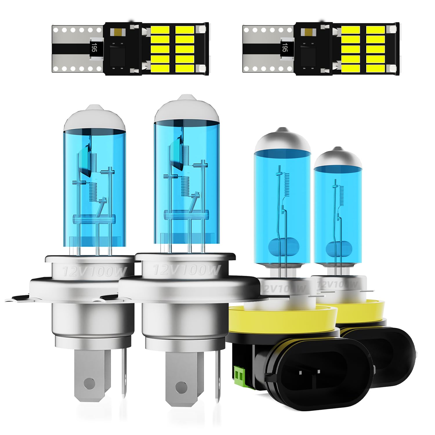 Headlight Bulbs Fit For Toyota Highlander 2008-2010,9003 High Low Dual Beam + H11 Fog Lights Halogen Light Bulb + License Plate Light Combo,5500k White,Plug-N-Play,Pack of 6