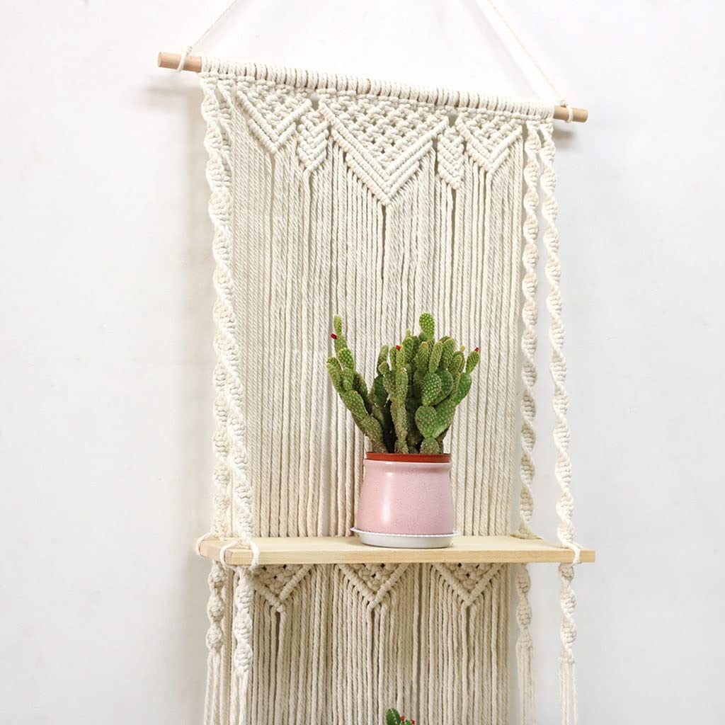 Tapices Macramé Tapiz Tejido a Mano de Estilo nórdico con Estante de Tres Capas, decoración de Pared Creativa