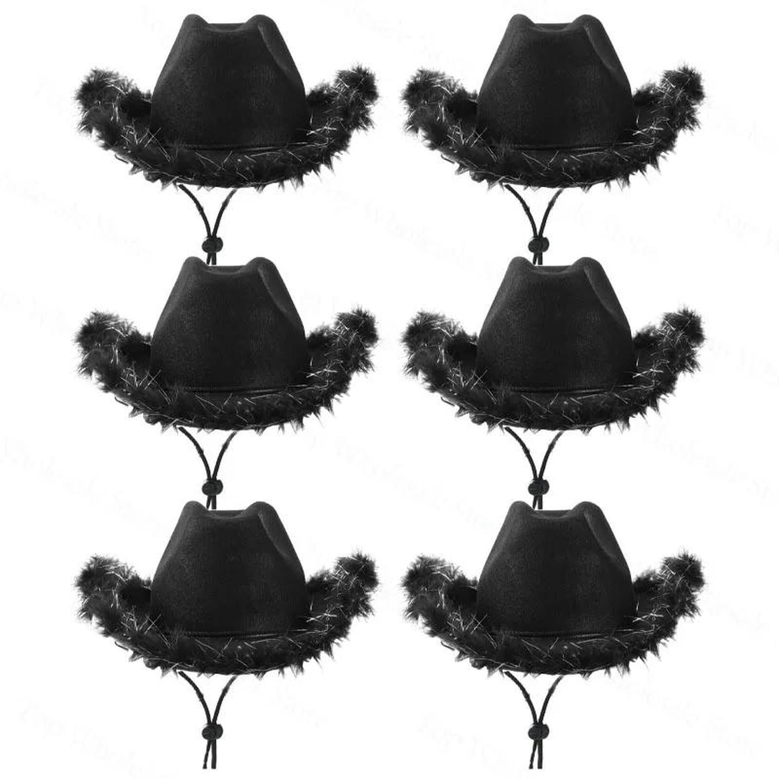 Sombrero de Pescador Gorra Sombreros Vaquero A Granel, Paquete 6 48 Unidades, ala Ancha, Plumas, Vaquera Occidental, Fiesta, Boda, Disfraz, Hombres Y Mujeres-Negro Un-24 Juegos