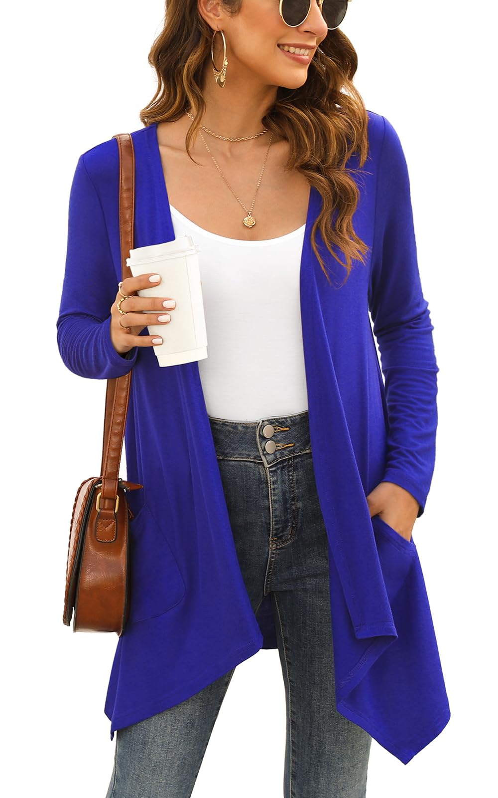 Wiwclo Veryoung Short Sleeve Cardigans for Women Casual Drape Open Front Lightweight Summer Cardigan with Pocket High Low Hem