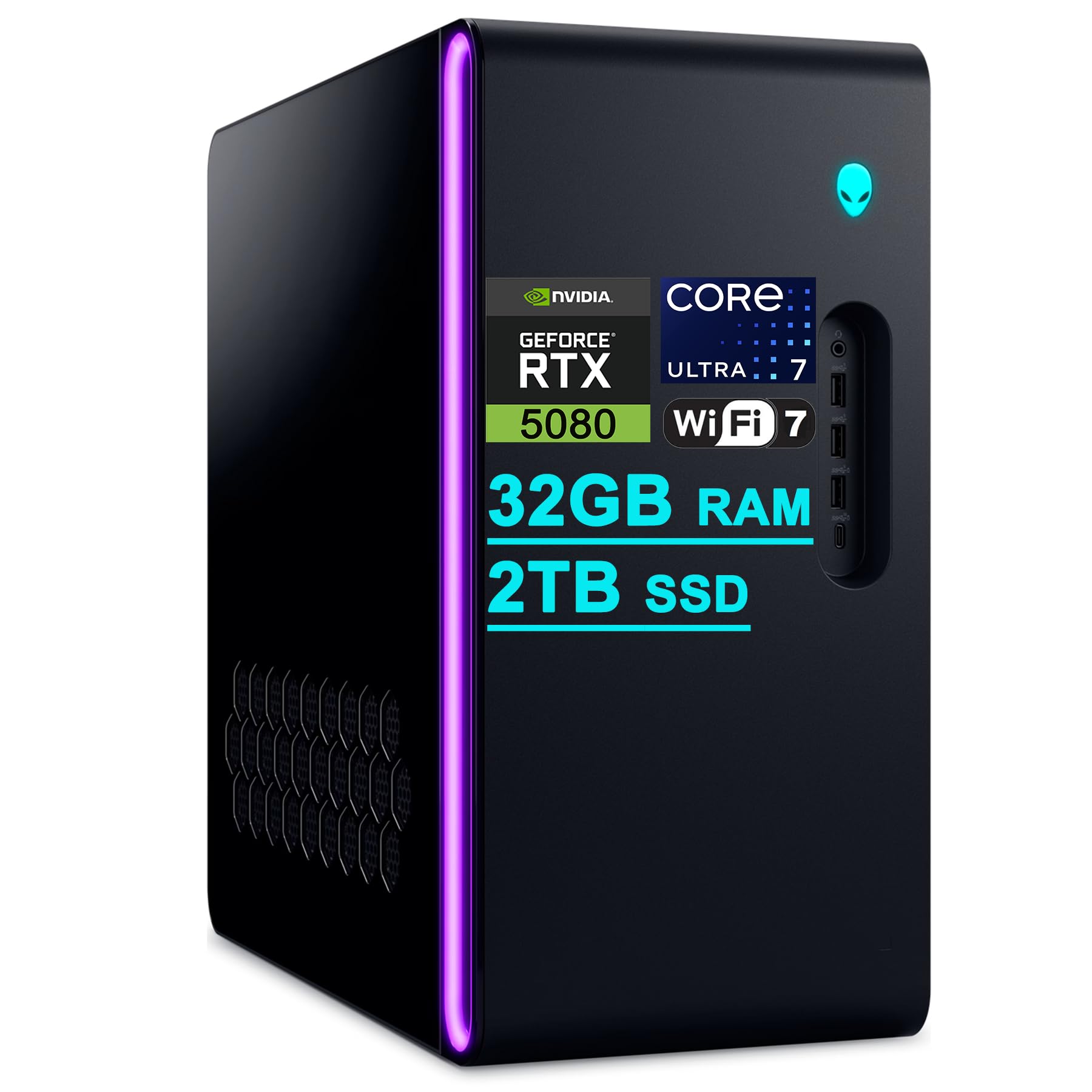 Dell Alienware Aurora ACT1250 Gaming AI Desktop Intel 20-core Ultra 7 265F 32GB RAM 2TB SSD GeForce RTX 5080 16GB GDDR7 (Up to 1801 AI Tops) Liquid