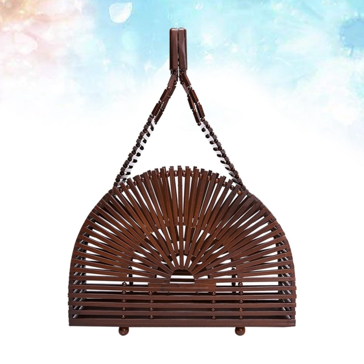 Gatuida Bolso de Bambú Tejido a Mano Color Caqui Semicircular para Playa de Verano Diseño Único y Estilo Elegante para Mujer Color Aleatorio