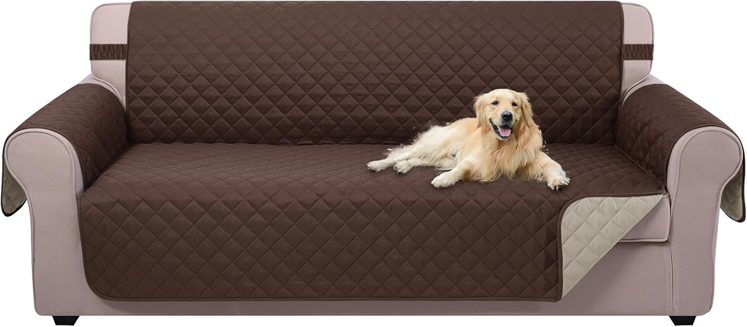 Product image of U-NICE HOME Reversible Sofa Cover Couch Cover for Dogs with Elastic Straps Water Repellent Furniture Protector for Pets Couch Cover for 3 Cushion Couch (Sofa, Coffee/Beige)